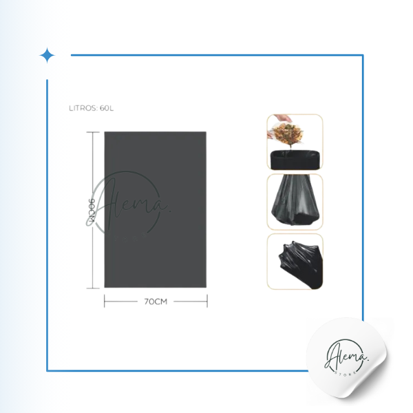 Bolsa De Basura negra Aileda 70x90 cms con Cordón y Cierre Fácil. Mediana, Pack de 10 unidades