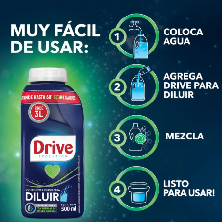 Detergente Líquido Drive 500 ml Para Diluir.