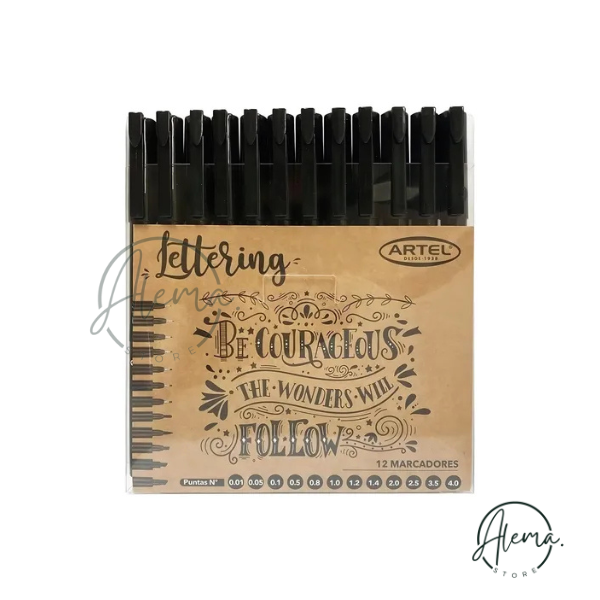 Marcadores Lettering Artel Color del trazo Negro. Set x12