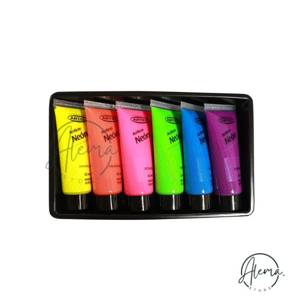 Pintura acrílica neon Artel. Set 6 tubos x 22ml