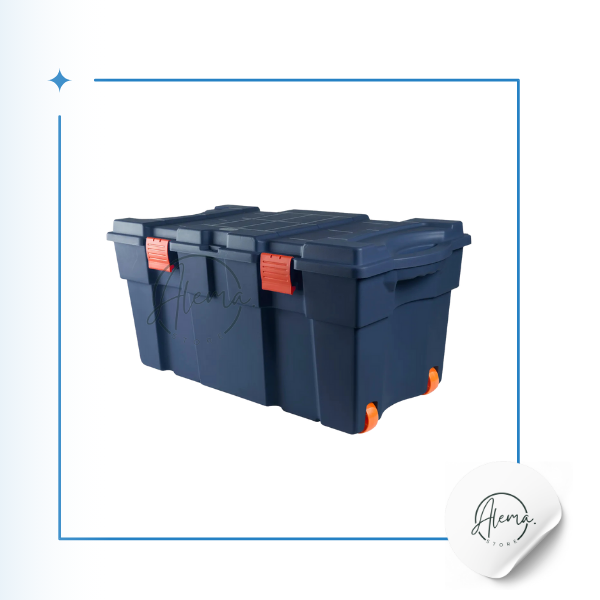 Baúl Wenco Con Ruedas de 130 Litros, color Azul Denim y tapa Azul