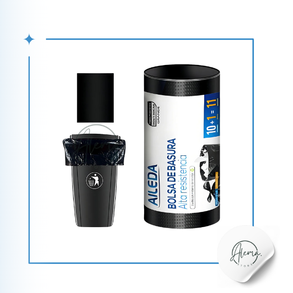 Bolsa de basura negra Aileda 90x130 cm. Extra Grande, pack de 11 unidades (Para Basureros municipales)