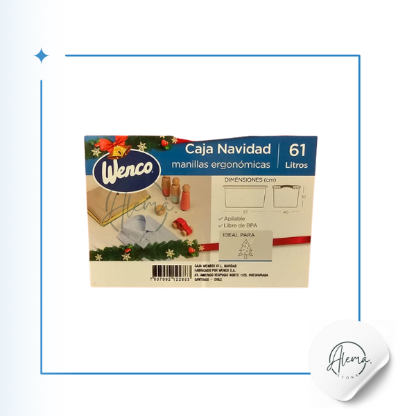 Caja Organizadora Wenco 61Litros, Navidad Plástico Rojo - Tapa Verde