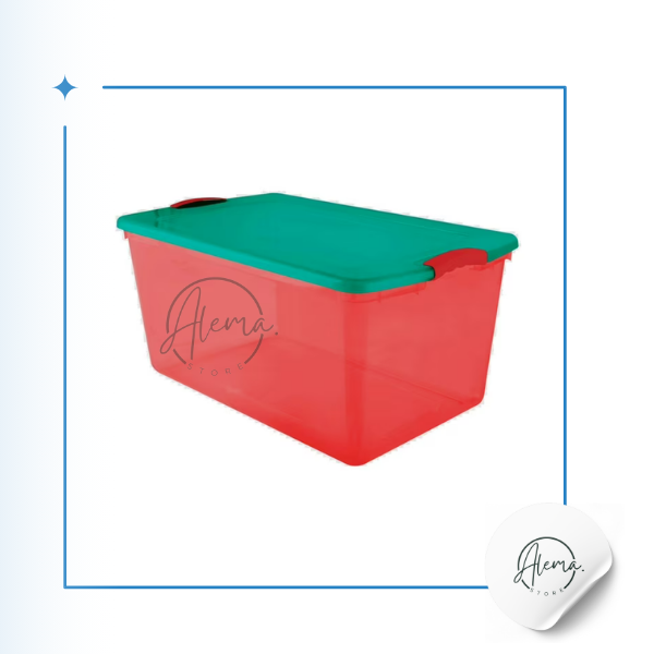 Caja Organizadora Wenco 61Litros, Navidad Plástico Rojo - Tapa Verde