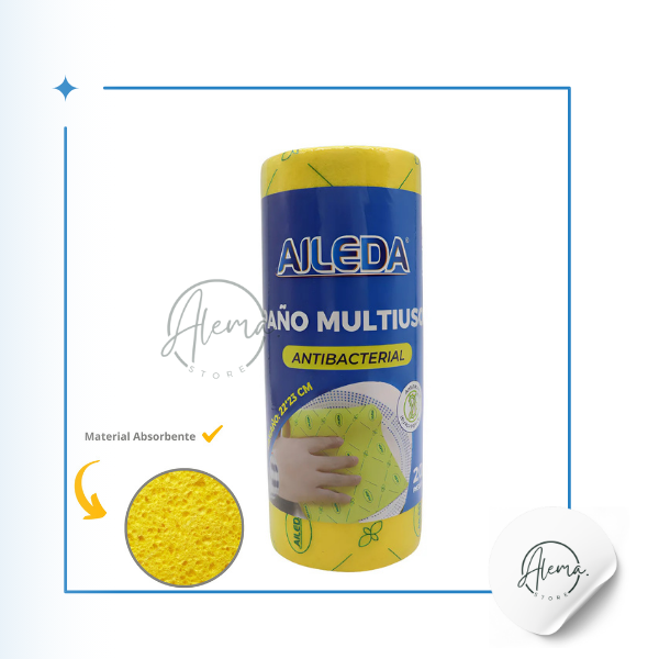 Paño De Limpieza Absorbente Aileda 22x23cm Rollo 20 Unidades Amarillo