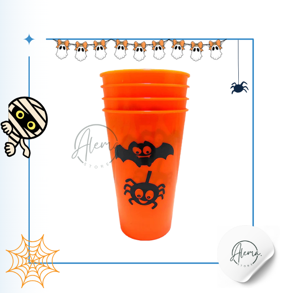 Set 4 Vasos De 14 Cm Halloween Set 4 Vasos De 14 Centímetros Halloween - Colores Variados