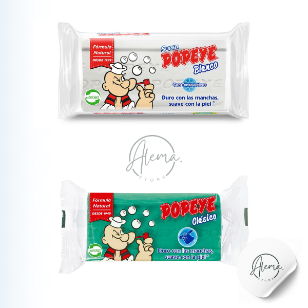 Jabón en Barra Popeye 170g - Versión Super Blanco y Clásico.