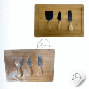 Tabla Bambú 30x 24 Cm. Con Accesorios para cortar Quesos - Acero Inoxidable Natural